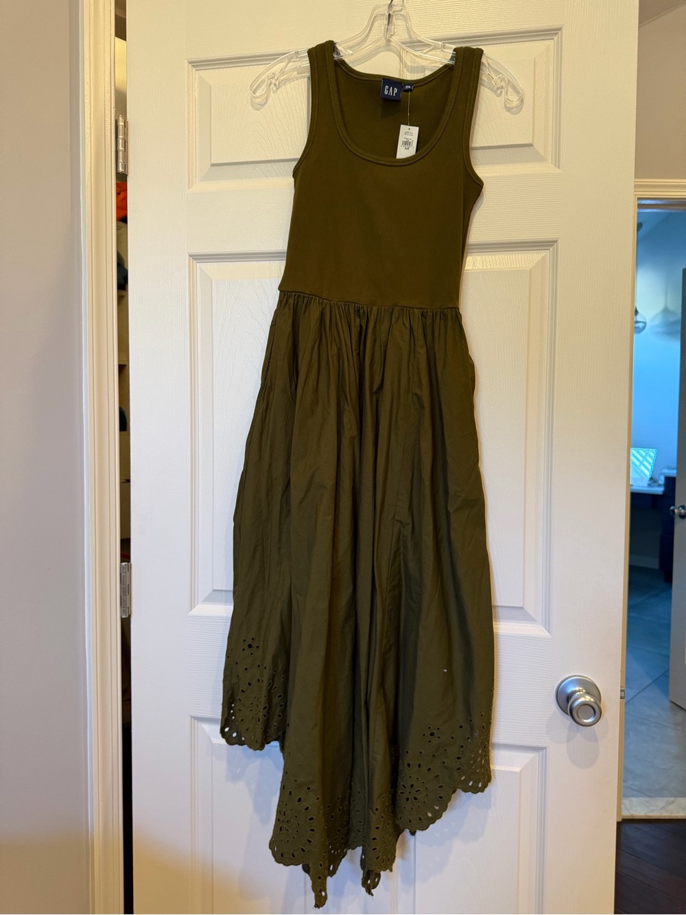 NWT GAP Olive Green Tank Maxi Dress with Eyelet Hem